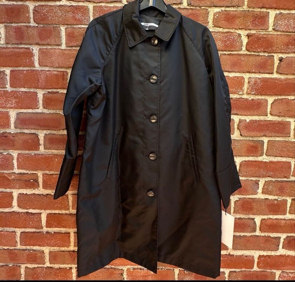 Jane Post $695 Iconic Princess Rain coat black Jacket Womens Large NEW